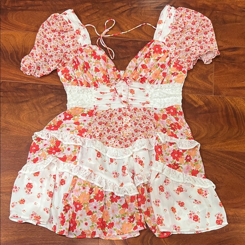 Altar'd State Floral Mini Dress - Red and White